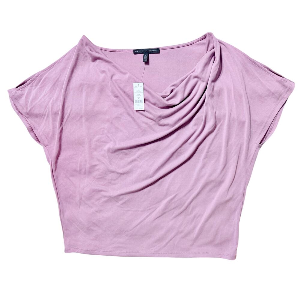 White House Black Market Cold Shoulder Drape Neck Top Mineral Pink Size L NWT